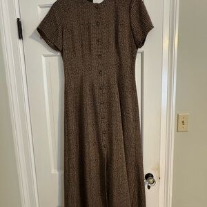 Casual Corner Brown Textured Button-Front Maxi Dress